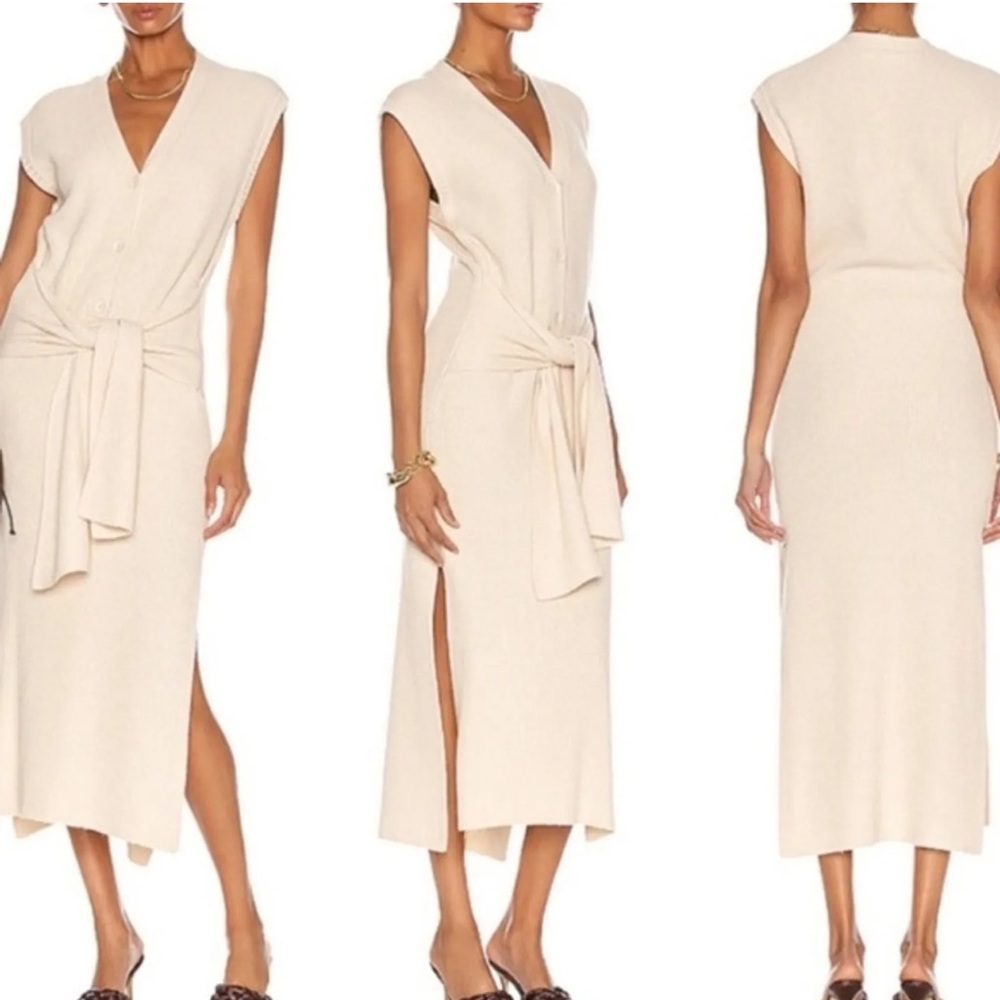 Jonathan Simkhai Annette Rib Knit Cream Cashmere Blend Henley Dress NWOT